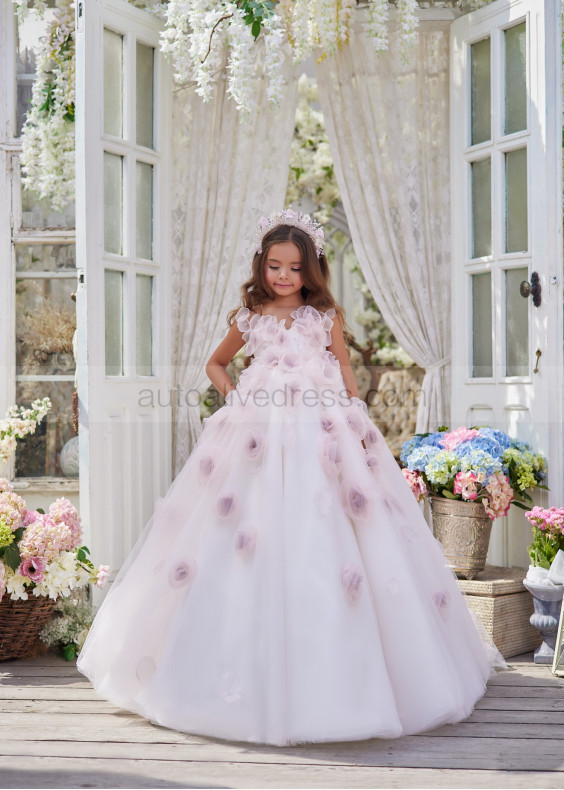 Short Sleeves Tulle Rosette Fiarytale Flower Girl Dress